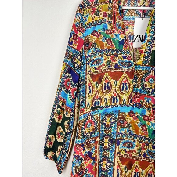 Zara Long Sleeve Boho Floral Patchwork Dress With Button Detail Size M NWT - Picture 3 of 13